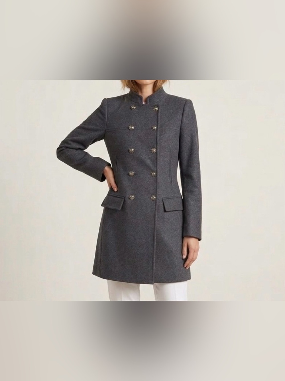 ZARA NWT Gray Double Breasted Coat Gold Buttons Military Jacket Size S Preppy